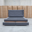 Blake Queen Upholstered Gas Lift Storage Bed - Charcoal - Warehouse Furniture Clearance
