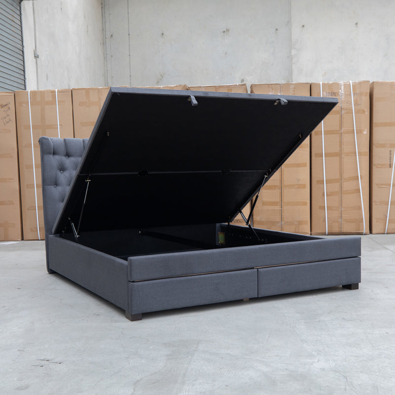 The Blake King Upholstered Gas Lift Storage Bed - Charcoal
