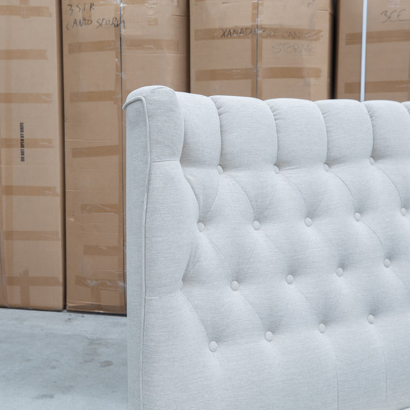 The Blake King Upholstered Gas Lift Storage Bed - Oat White