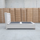 Blake Queen Upholstered Gas Lift Storage Bed - Oat White - Warehouse Furniture Clearance