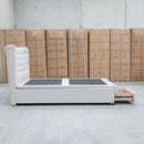 Blake Queen Upholstered Gas Lift Storage Bed - Oat White - Warehouse Furniture Clearance