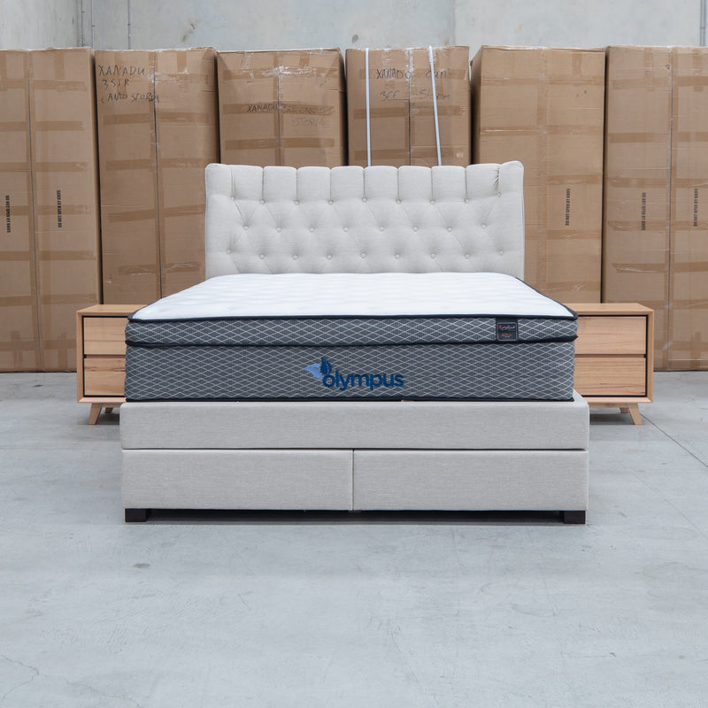 The Blake King Upholstered Gas Lift Storage Bed - Oat White