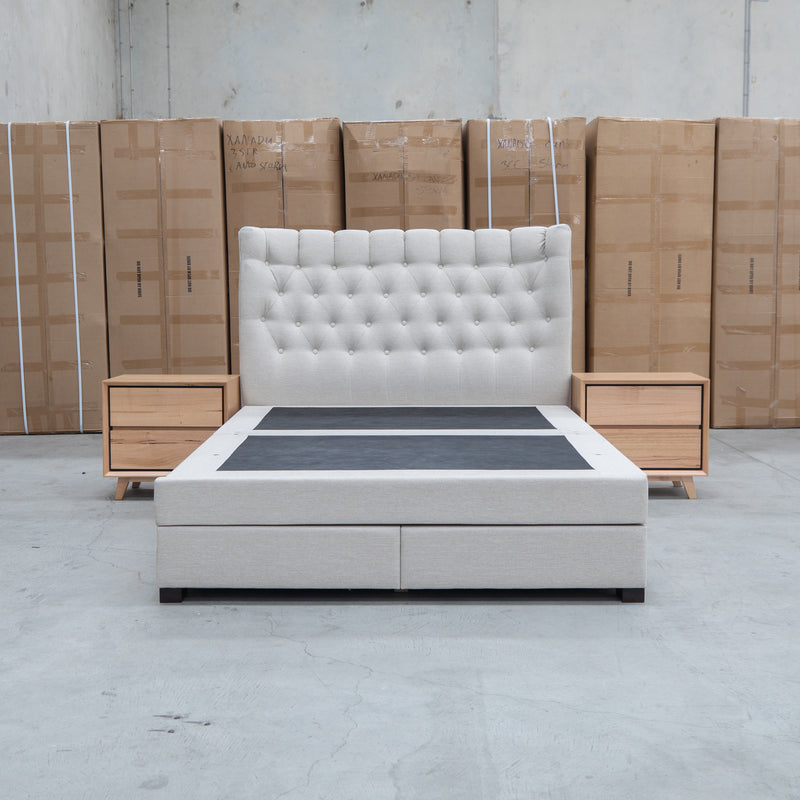 The Blake King Upholstered Gas Lift Storage Bed - Oat White