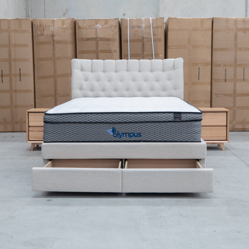 The Blake King Upholstered Gas Lift Storage Bed - Oat White