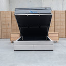 Blake Queen Upholstered Gas Lift Storage Bed - Oat White - Warehouse Furniture Clearance