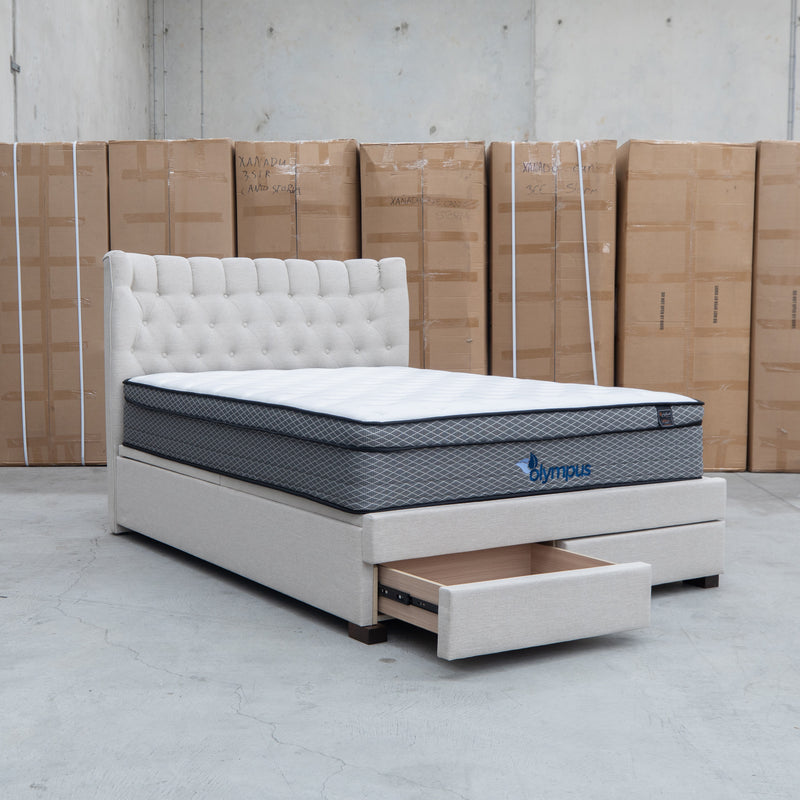 The Blake King Upholstered Gas Lift Storage Bed - Oat White