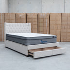 Blake King Upholstered Gas Lift Storage Bed - Oat White - Warehouse Furniture Clearance