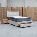 Blake Queen Upholstered Gas Lift Storage Bed - Oat White - Warehouse Furniture Clearance