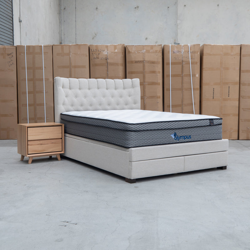 Blake King Upholstered Gas Lift Storage Bed - Oat White - Warehouse Furniture Clearance