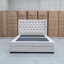 Blake Queen Upholstered Gas Lift Storage Bed - Oat White - Warehouse Furniture Clearance