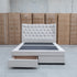 Blake Queen Upholstered Gas Lift Storage Bed - Oat White - Warehouse Furniture Clearance