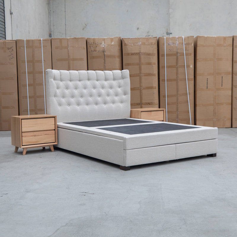 The Blake King Upholstered Gas Lift Storage Bed - Oat White