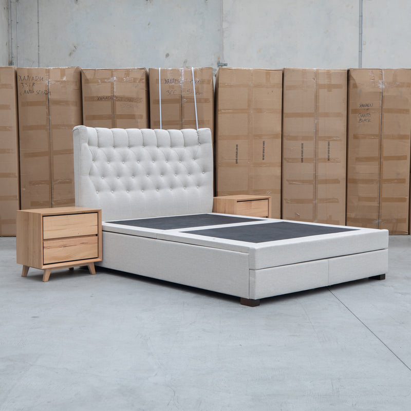 The Blake King Upholstered Gas Lift Storage Bed - Oat White