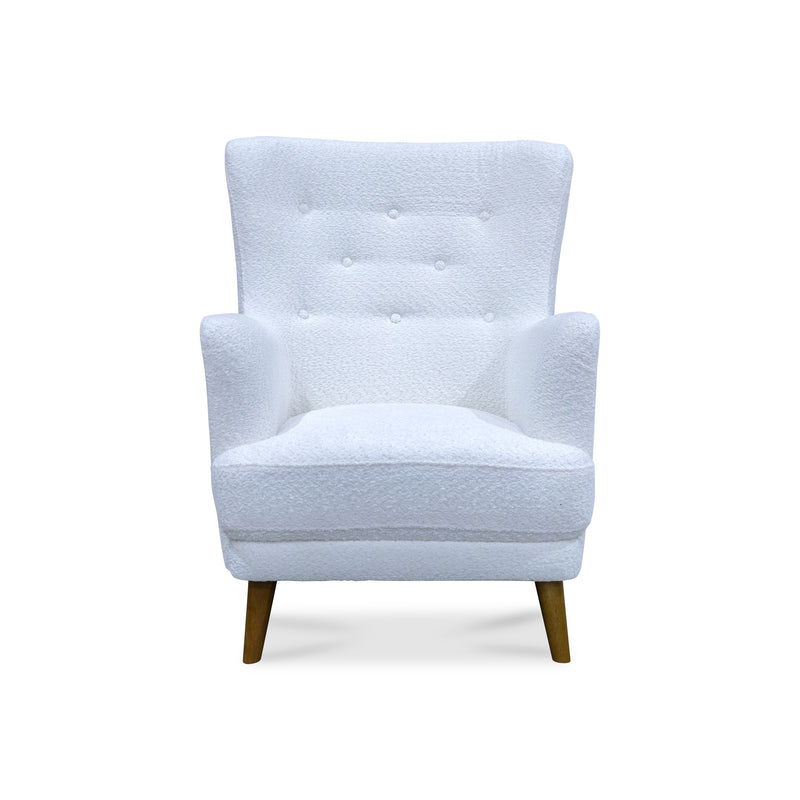 The Zoe Accent Chair – Ivory Boucle Fabric available to purchase from Warehouse Furniture Clearance at our next sale event.