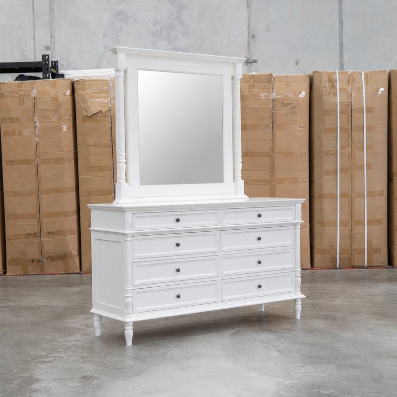 Bruges Antique White Eight Drawer Dresser and Mirror