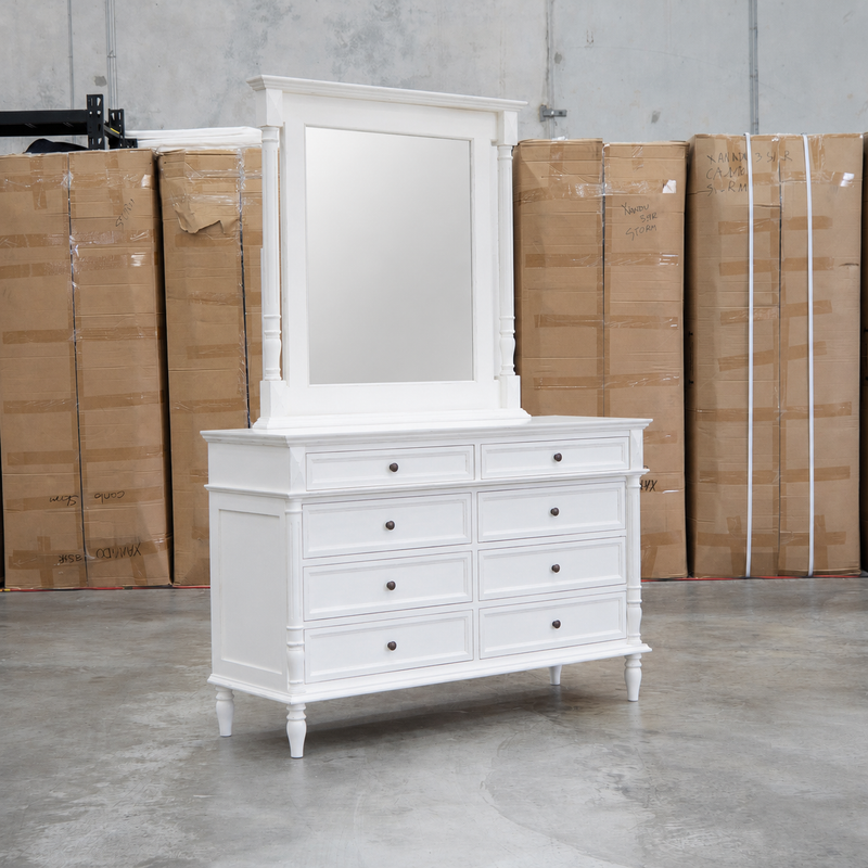 Bruges Antique White Eight Drawer Dresser and Mirror