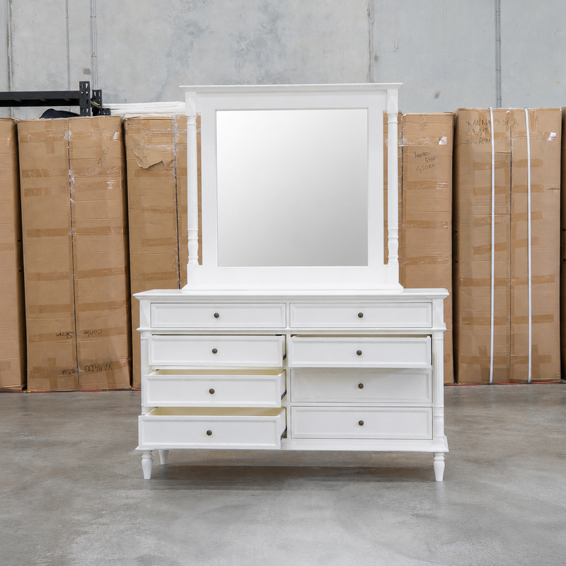 Bruges Antique White Eight Drawer Dresser and Mirror