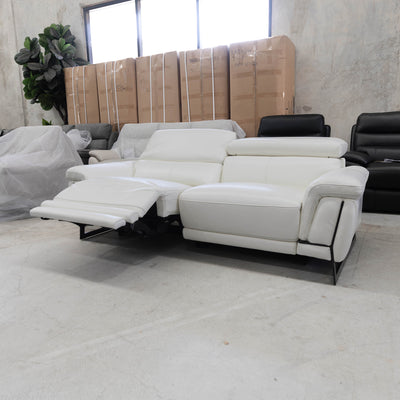 The CC-B0378 2.5 seat leather electric recliner - White - Floor Stock available to purchase from Warehouse Furniture Clearance at our next sale event.