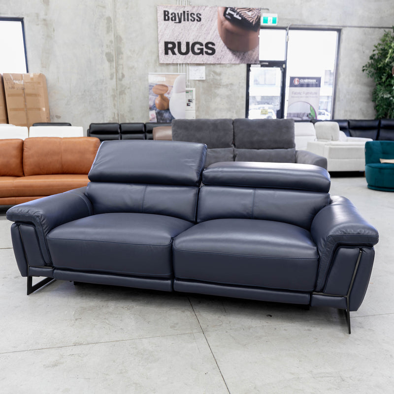 The CC-B0378 2.5 seat leather electric recliner - Navy - Floor Stock available to purchase from Warehouse Furniture Clearance at our next sale event.