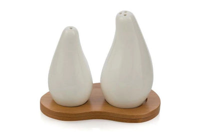 The Porcelain Salt and Pepper Set on Bamboo Wooden Tray - White - CJ02 - Available In-Store Only available to purchase from Warehouse Furniture Clearance at our next sale event.