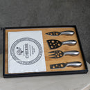 Rectangular Porcelain Cheese Board on Bamboo Base with 4 Knives  - White/Natural - CJ13 - Available In-Store Only - Warehouse Furniture Clearance