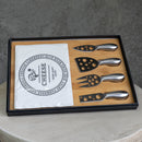 Rectangular Porcelain Cheese Board on Bamboo Base with 4 Knives  - White/Natural - CJ13 - Available In-Store Only - Warehouse Furniture Clearance