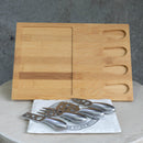 Rectangular Porcelain Cheese Board on Bamboo Base with 4 Knives  - White/Natural - CJ13 - Available In-Store Only - Warehouse Furniture Clearance