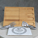 Rectangular Porcelain Cheese Board on Bamboo Base with 4 Knives  - White/Natural - CJ13 - Available In-Store Only - Warehouse Furniture Clearance