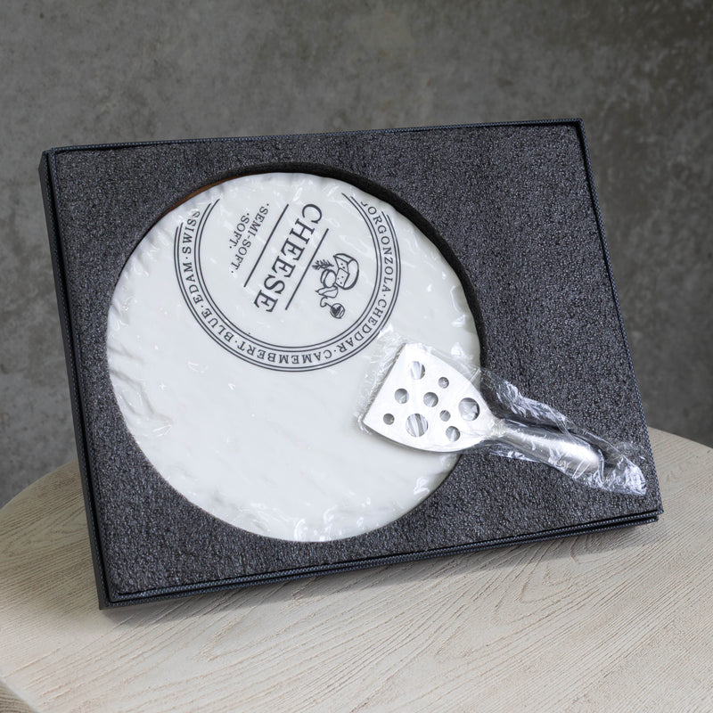 Round Porcelain Cheeseboard on Bamboo Base  - White/Natural - CJ14 - Available In-Store Only - Warehouse Furniture Clearance