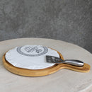 Round Porcelain Cheeseboard on Bamboo Base  - White/Natural - CJ14 - Available In-Store Only - Warehouse Furniture Clearance