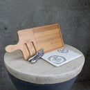 Rectangular Porcelain Cheeseboard on Bamboo Base with 2 Knives  - White/Natural - CJ15 - Available In-Store Only - Warehouse Furniture Clearance