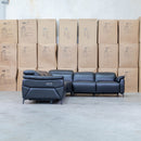 The Cali Electric Leather Corner Recliner Lounge - Black available to purchase from Warehouse Furniture Clearance at our next sale event.
