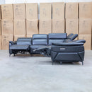The Cali Electric Leather Corner Recliner Lounge - Black available to purchase from Warehouse Furniture Clearance at our next sale event.