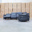 The Cali Electric Leather Corner Recliner Lounge - Black available to purchase from Warehouse Furniture Clearance at our next sale event.