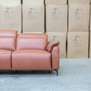 The Cali Electric Leather Corner Recliner Lounge - Cognac available to purchase from Warehouse Furniture Clearance at our next sale event.