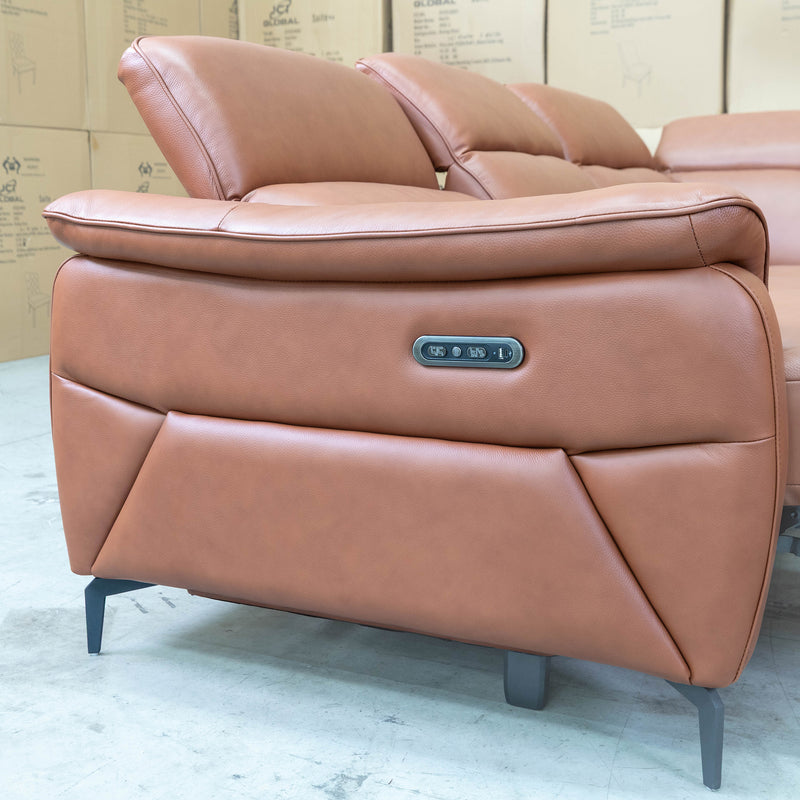 The Cali Electric Leather Corner Recliner Lounge - Cognac available to purchase from Warehouse Furniture Clearance at our next sale event.