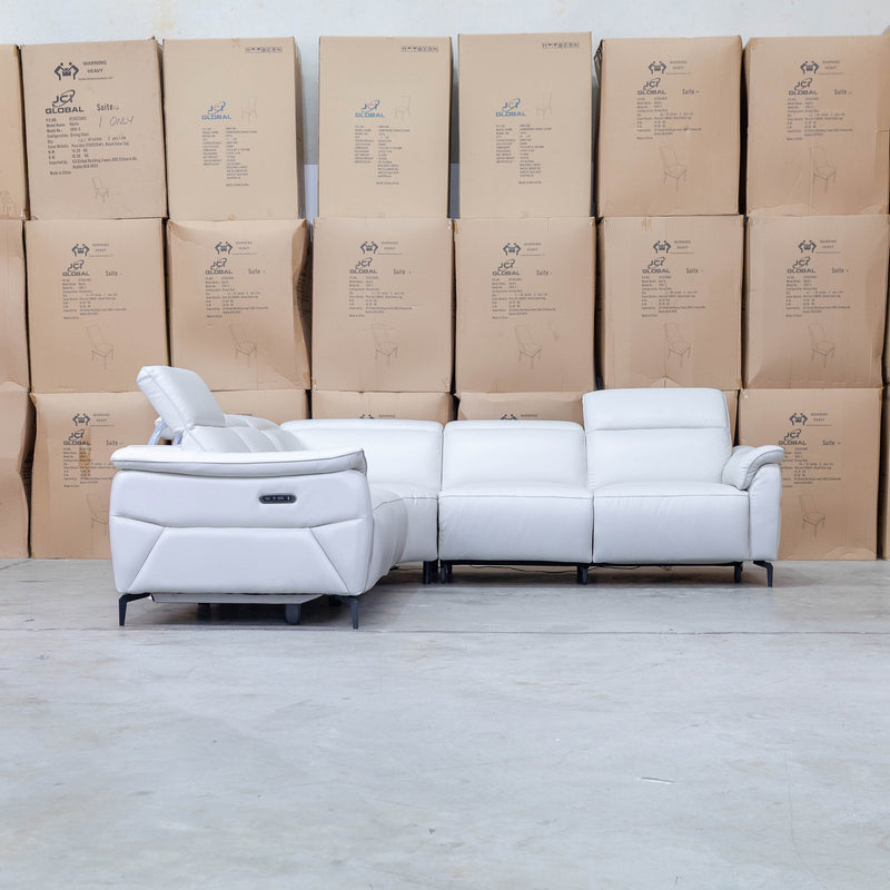 The Cali Electric Leather Corner Recliner Lounge - Bianco available to purchase from Warehouse Furniture Clearance at our next sale event.