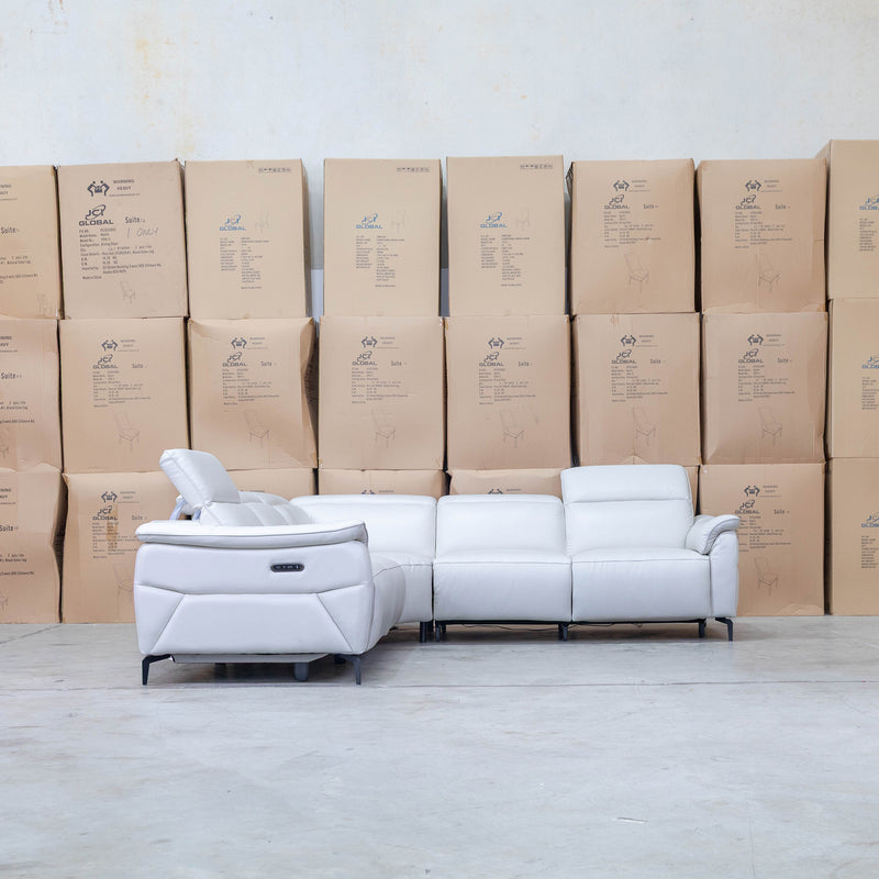 The Cali Electric Leather Corner Recliner Lounge - Bianco available to purchase from Warehouse Furniture Clearance at our next sale event.