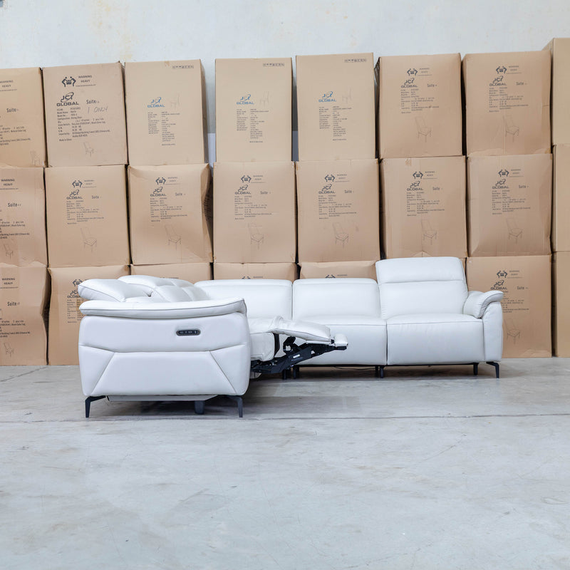 The Cali Electric Leather Corner Recliner Lounge - Bianco available to purchase from Warehouse Furniture Clearance at our next sale event.