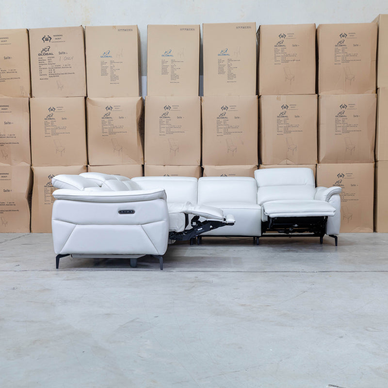The Cali Electric Leather Corner Recliner Lounge - Bianco available to purchase from Warehouse Furniture Clearance at our next sale event.
