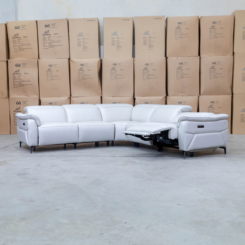 The Cali Electric Leather Corner Recliner Lounge - Bianco available to purchase from Warehouse Furniture Clearance at our next sale event.