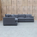 The Cashmore Feather & Foam Deep Seat Corner Lounge - Charcoal available to purchase from Warehouse Furniture Clearance at our next sale event.