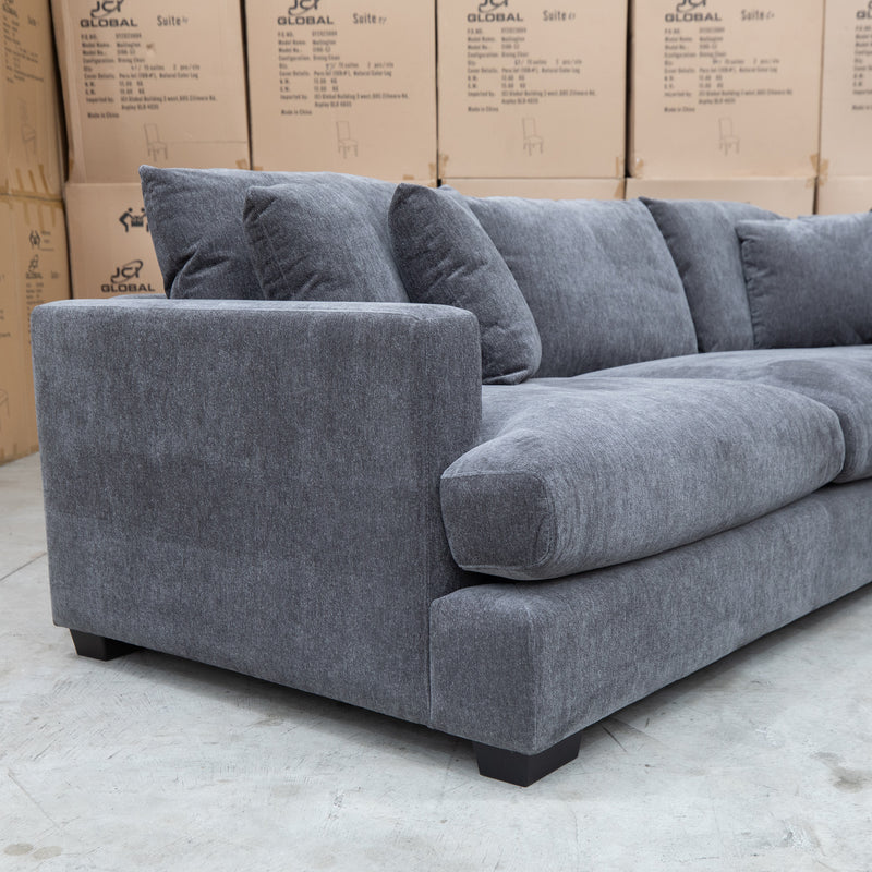 The Cashmore Feather & Foam Deep Seat Corner Lounge - Charcoal available to purchase from Warehouse Furniture Clearance at our next sale event.