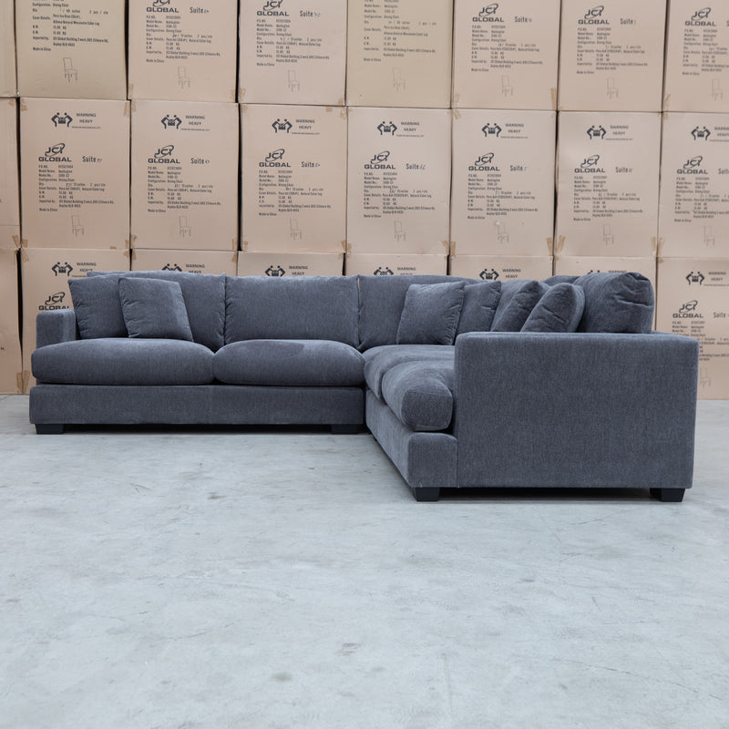 The Cashmore Feather & Foam Deep Seat Corner Lounge - Charcoal available to purchase from Warehouse Furniture Clearance at our next sale event.