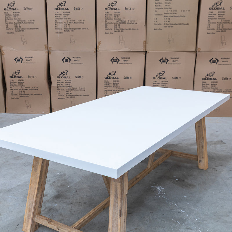 The Casper 230cm White Concrete Dining Table available to purchase from Warehouse Furniture Clearance at our next sale event.