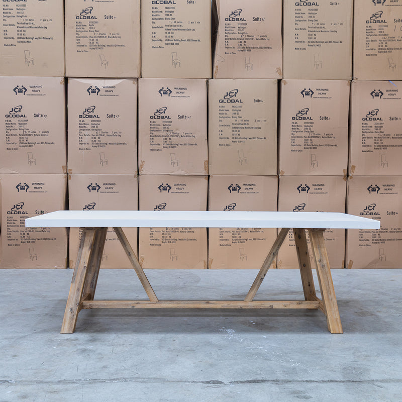The Casper 230cm White Concrete Dining Table available to purchase from Warehouse Furniture Clearance at our next sale event.
