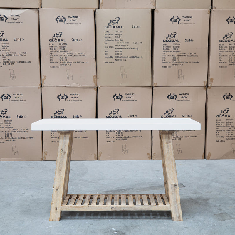 The Casper White Concrete & Acacia Timber Hall Table available to purchase from Warehouse Furniture Clearance at our next sale event.