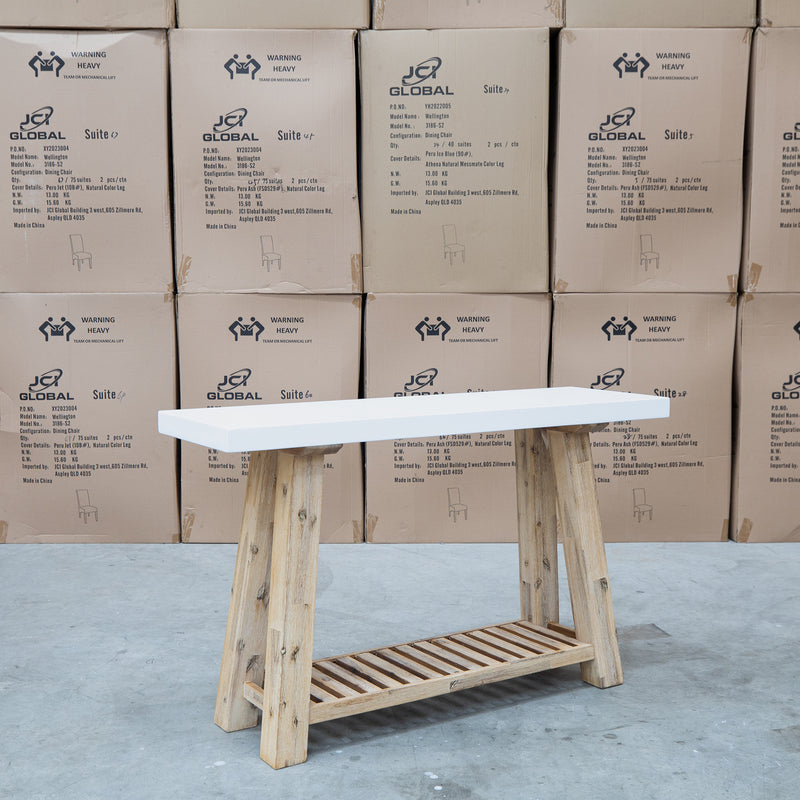 The Casper White Concrete & Acacia Timber Hall Table available to purchase from Warehouse Furniture Clearance at our next sale event.