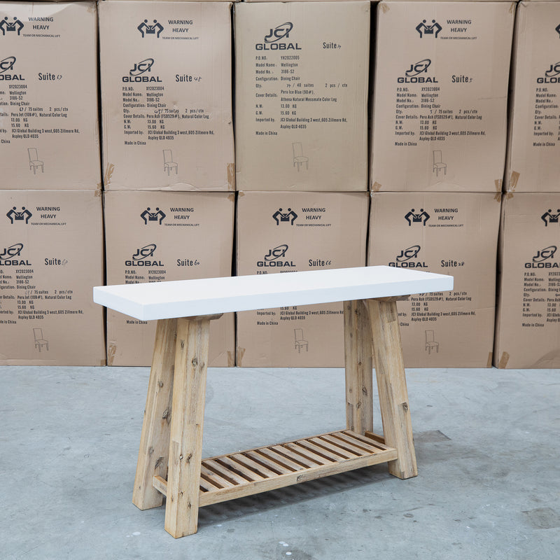 The Casper White Concrete & Acacia Timber Hall Table available to purchase from Warehouse Furniture Clearance at our next sale event.