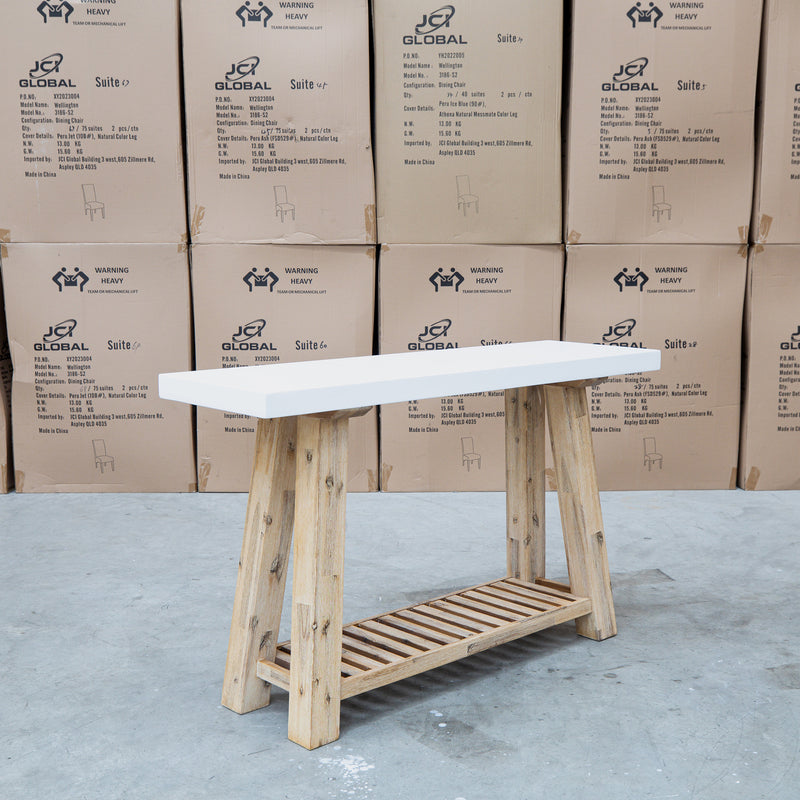 The Casper White Concrete & Acacia Timber Hall Table available to purchase from Warehouse Furniture Clearance at our next sale event.